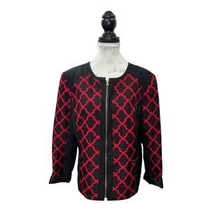 Isabella Womens Sz 16 Black Red Geometric Trellis Full Zip Jacket Career Plus XL